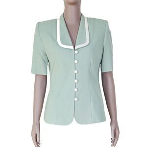 Vintage‎ 80s Blazer Top Work Office Short Sleeve Blouse Formal Evening Top Small